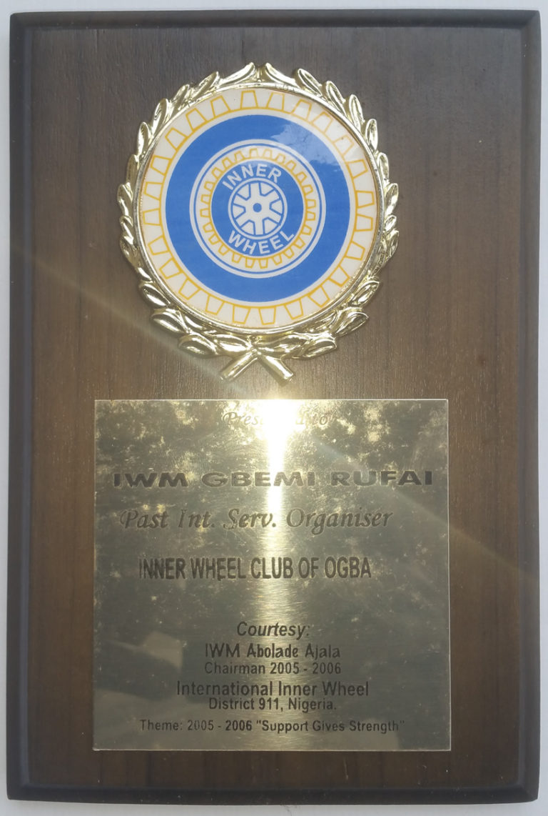 Appreciation Service Award, District Selfless Service to Humanity – 2005/2006