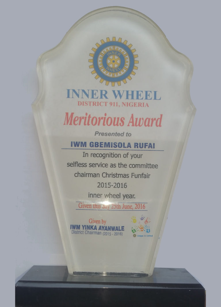 District Meritorious Award, Committee Chairman Christmas Funfair – 2015/2016