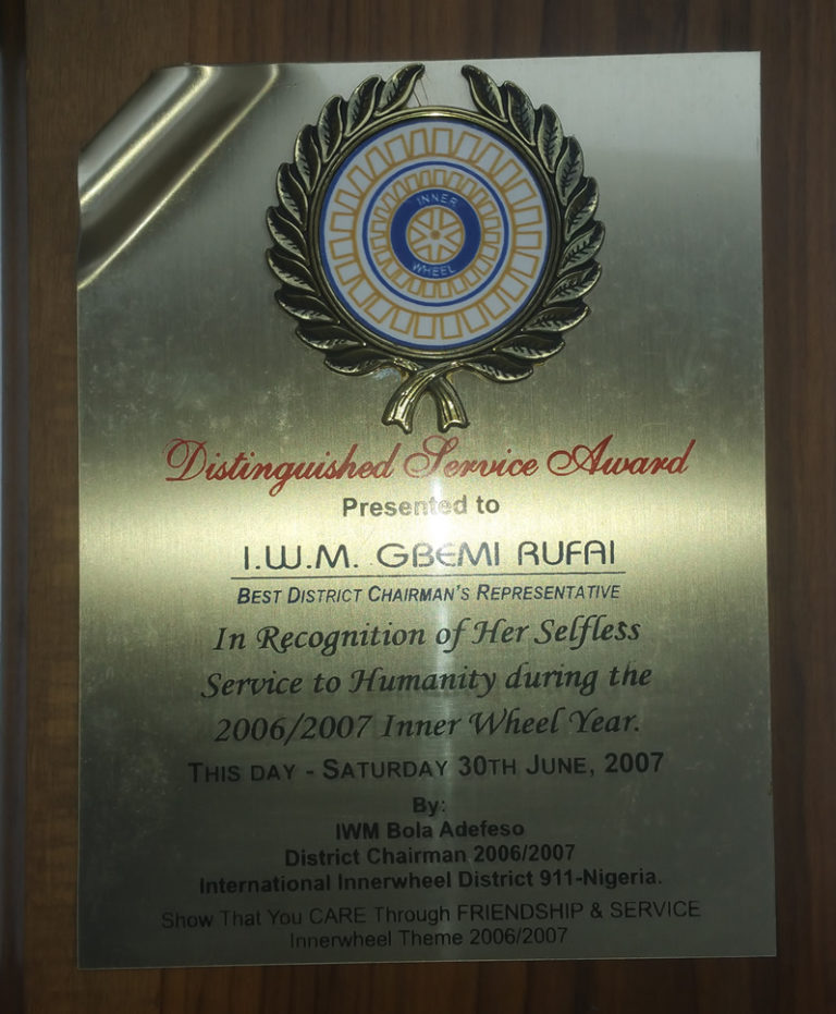 Distinguished Service Award, Best District Chairman Representative – 2006/2007