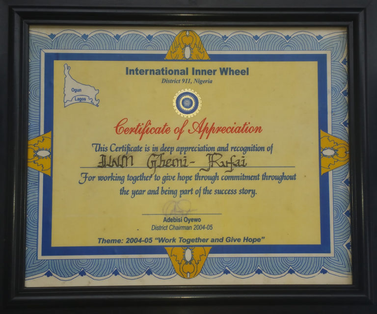 Appreciation Service Award, District Selfless Support – 2004/2005